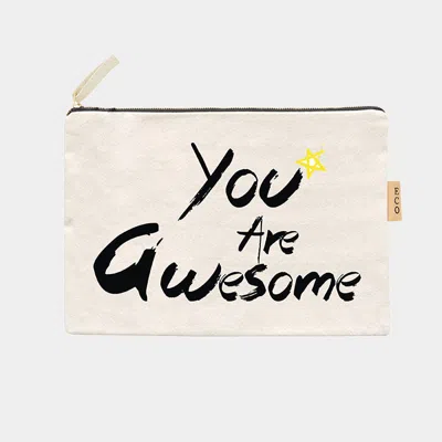 Fashnzfab You Are Awesome Message Star Printed Cotton Canvas Eco Pouch Bag In Multi