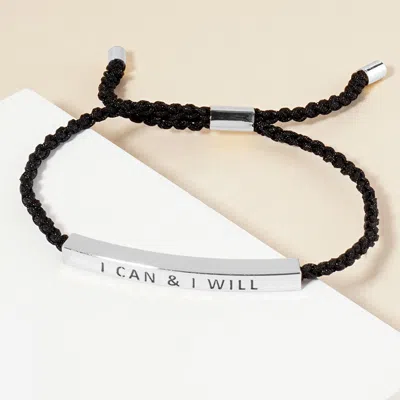 Fashnzfab White Gold Dipped I Can I Will Message Bar Pointed Rope Adjustable Cinch Pull Tie Bracelet Rhodium In Multi