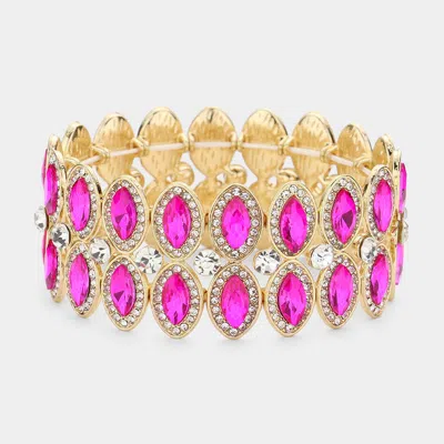 Fashnzfab Marquise Stone Accented Stretch Evening Bracelet Fuchsia, Gold In Multi