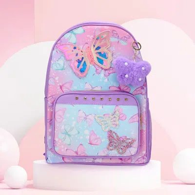 Fashnzfab Butterfly Patch Decorative Deluxe Backpack With A Pom Pom Keychain In Purple