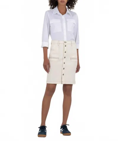 Kut From The Kloth Isla Button Front Denim Skirt In White