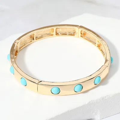 Fashnzfab Bead Embellished Stackable Stretch Bracelet Gold, Turquoise In Multi