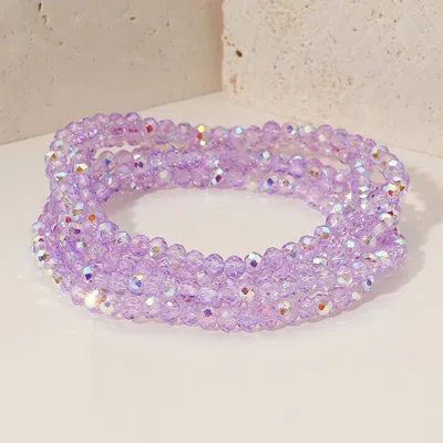 Fashnzfab 5pcs - Sparkling Faceted Beaded Stackable Stretch Multi Layered Bracelet Purple In Purple