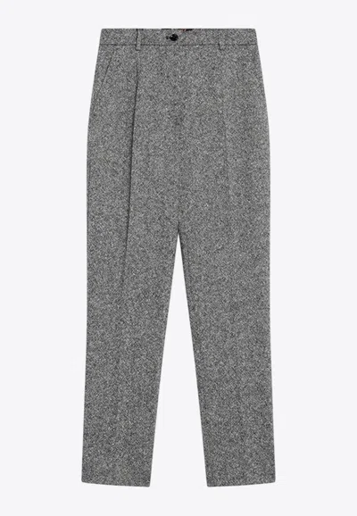 Dolce & Gabbana Virgin Wool Jacquard Slim Trousers In Gray