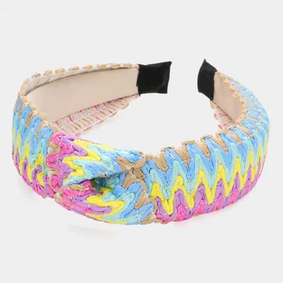 Fashnzfab Zigzag Chevron Patterned Straw Knot Burnout Headband In Multi