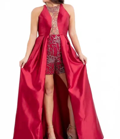Rachel Allan Beaded Mikado Prom Gown In Marsala In Red