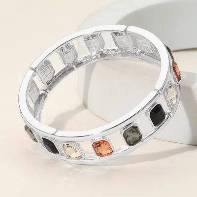 Fashnzfab Emerald Cut Stone Embellished Open Frame Stretch Bracelet Black, Silver In Multi