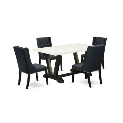 East West Furniture 5 Piece Dining Table Set Includes 4 Black Linen Fabric Dining Chairs With Button Tufted And Linen Wh In Multi