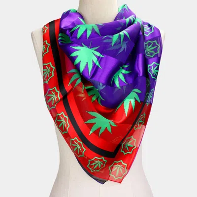 Truedames Silk Feel Striped Hemp Leaves Print Square Scarf In Multi