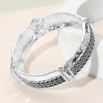 Fashnzfab Braided Pattern Antique Metal Stretch Bracelet Antique Silver In Multi