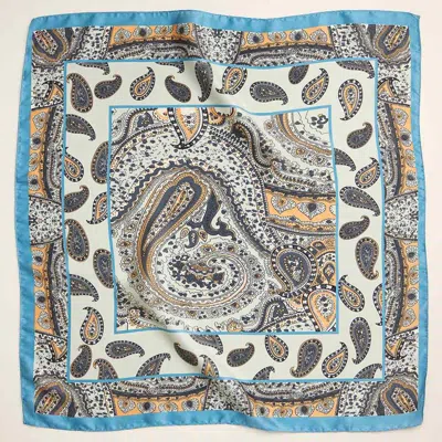 Truedames Vintage Inspired Paisley Pattern Printed Square Silky Satin Scarf In Blue