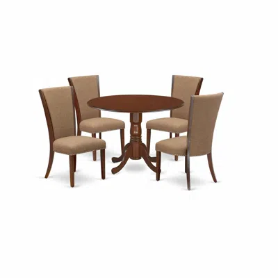East West Furniture A Dining Room Table Set Of 4 Fantastic Kitchen Chairs With Linen Fabric Light Sable Color And A Stun In Brown