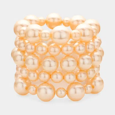 Fashnzfab 5pcs - Wood Ball Stack Stretch Bracelets In White