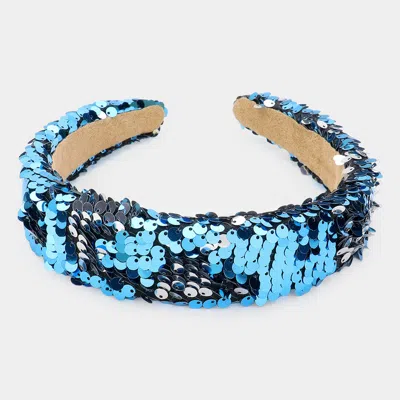 Fashnzfab Reversible Sequin Headband In Blue