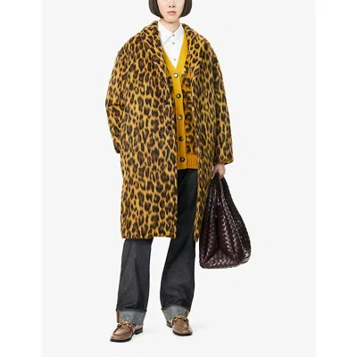 Bottega Veneta Women Multicolor Single-breasted Coat With Notched Revers And All-over Leopard Print  In Brown