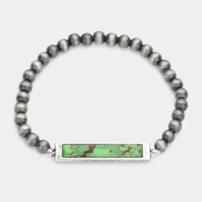 Fashnzfab Rectangle Natural Stone Accented Stretch Bracelet Green In Green