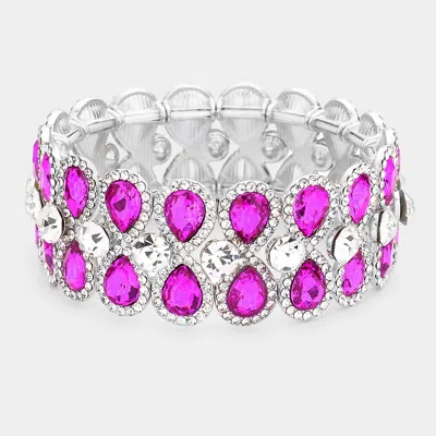 Fashnzfab Teardrop Glass Crystal Pave Stretch Evening Bracelet Purple, Silver In Multi