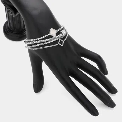 Fashnzfab 4pcs - Mother Of Pearl Quatrefoil Pointed Tennis Chain Twisted Metal Chain Layered Bracelets In Multi