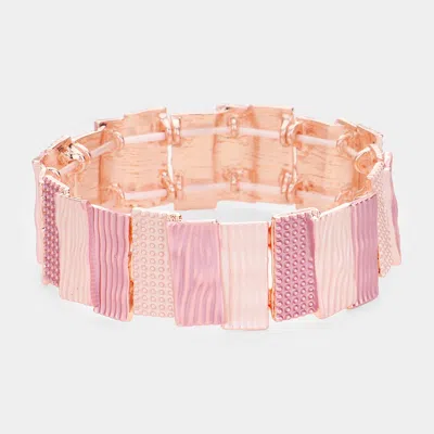 Fashnzfab Textured Irregular Rectangle Metal Stretch Bracelet Peach, Rose Gold In Multi