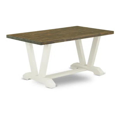 East West Furniture 5-piece Stylish Dinette Set An Excellent Distressed Jacobean Kitchen Table Top And 4 Lovely Linen Fa In Brown