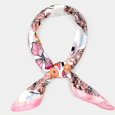 Truedames Earthy Floral Garden Printed Square Silky Satin Scarf In Pink