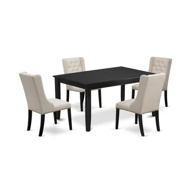 East West Furniture 5-pc Modern Dining Set Includes 1 Rectangular Dining Table And 4 Cream Linen Fabric Parson Chairs Wi In Multi