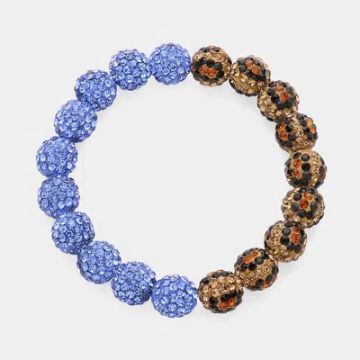 Fashnzfab Leopard Shamballa Ball Beaded Pointed Stretch Bracelet Blue, Leopard In Multi