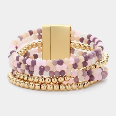 Fashnzfab Multi Beaded Layered Magnetic Bracelet Multi, Purple In Multi