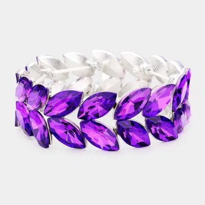 Fashnzfab Marquise Glass Crystal Stretch Evening Bracelet Purple, Silver In Multi