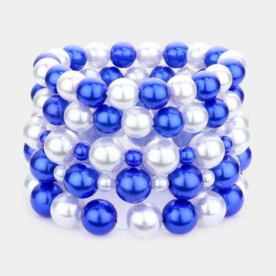Fashnzfab 5pcs - Pearl Stretch Bracelets Blue, White In Multi