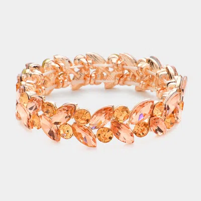 Fashnzfab Round Marquise Stone Cluster Stretch Evening Bracelet Peach In Pink