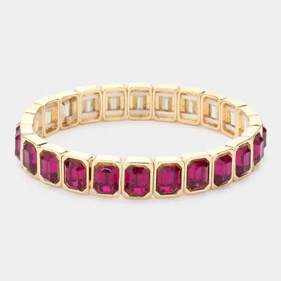 Fashnzfab Emerald Cut Stone Stretch Evening Bracelet Fuchsia, Gold In Pink