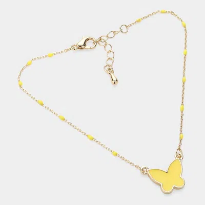 Fashnzfab Enamel Butterfly Pendant Pointed Bracelet Gold, Yellow In Multi