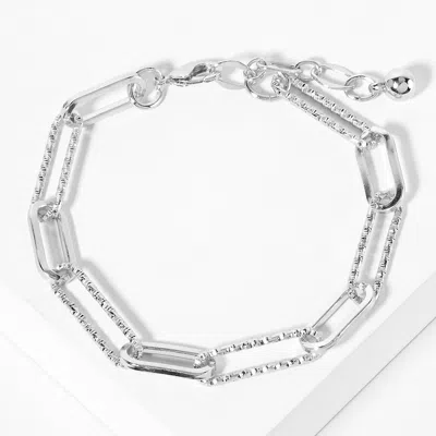 Fashnzfab White Gold Dipped Textured Paperclip Chain Bracelet Rhodium In Metallic