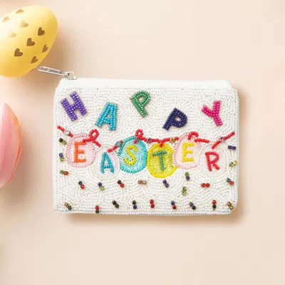 Fashnzfab Stone Embellished Happy Easter Message Seed Beaded Mini Pouch Bag In Multi