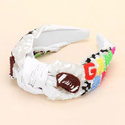 Fashnzfab Gameday Message Football Seed Beaded Sequin Knot Headband In Multi