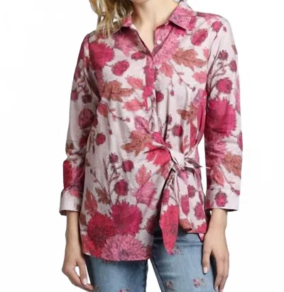 Apny Mixed Print Side Tie Cotton Button-up Shirt In Pink
