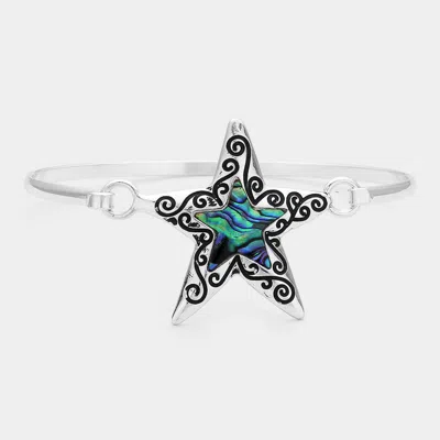 Fashnzfab Antique Metal Abalone Starfish Bangle Bracelet Abalone, Antique Silver In Multi