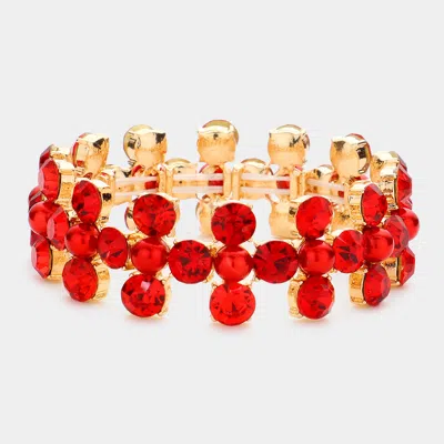 Fashnzfab Bubble Stone Cluster Stretch Evening Bracelet Gold, Red In Multi