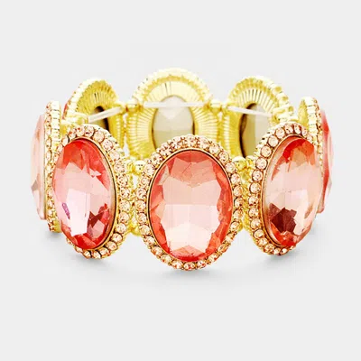 Fashnzfab Rhinestone Trim Oval Crystal Stretch Evening Bracelet Gold, Peach In Multi