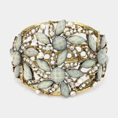 Fashnzfab Floral Crystal Hinged Bangle Bracelet Gold Burnished, Gray In Multi