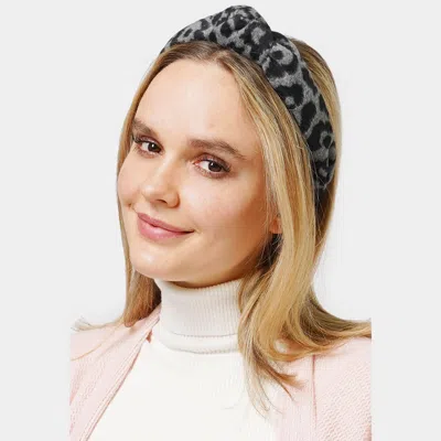Fashnzfab Leopard Patterned Knot Burnout Headband In Gray