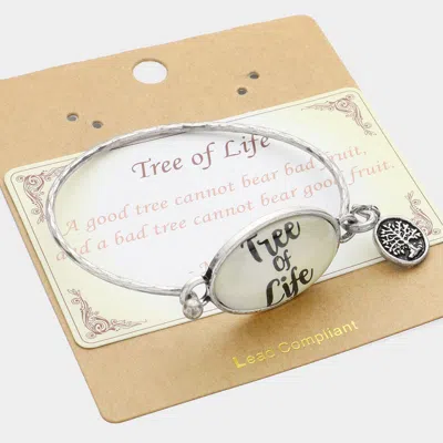 Fashnzfab Tree Of Life Message Metal Charm Bangle Bracelet Antique Silver In Multi