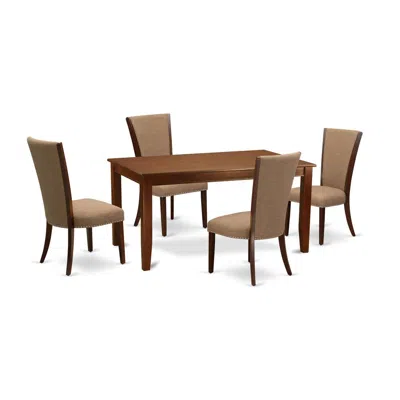 East West Furniture A Modern Dining Table Set Of 4 Great Kitchen Chairs Using Linen Fabric Light Sable Color And An Attr In Multi