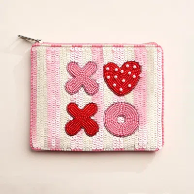 Fashnzfab Xoxo Message Striped Seed Beaded Mini Pouch Bag In Multi