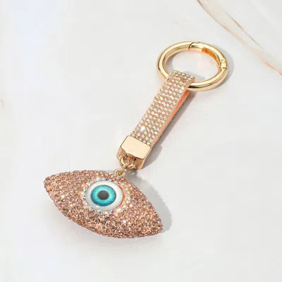 Fashnzfab Bling Studded Evil Eye Keychain / Bag Charm In Gold