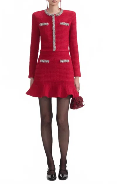 Self-portrait Womens Textured Two-buttoned-pockets Knitted Mini Skirt In Red