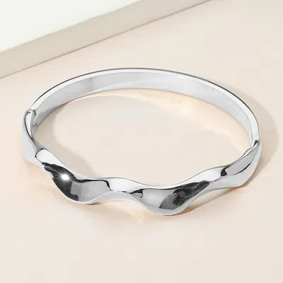 Fashnzfab Stainless Steel Wavy Hinged Bangle Bracelet Silver In Silver
