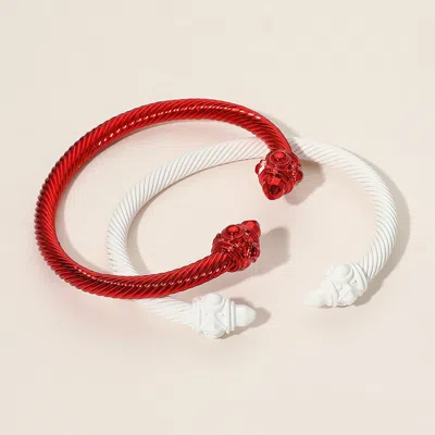 Fashnzfab 2pcs - Metal Twisted Cuff Bracelets Red, White In Multi