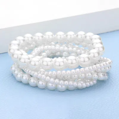 Fashnzfab 7pcs - Pearl Stretch Bracelets White In White
